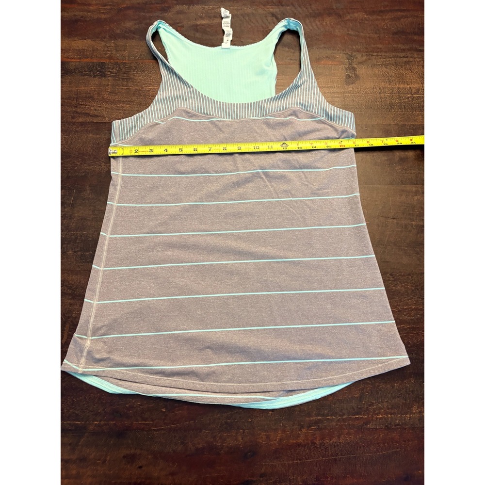 Lululemon Run First Base Tank Grey Mint Green Striped Racerback Athletic Top 12 - Picture 6 of 7